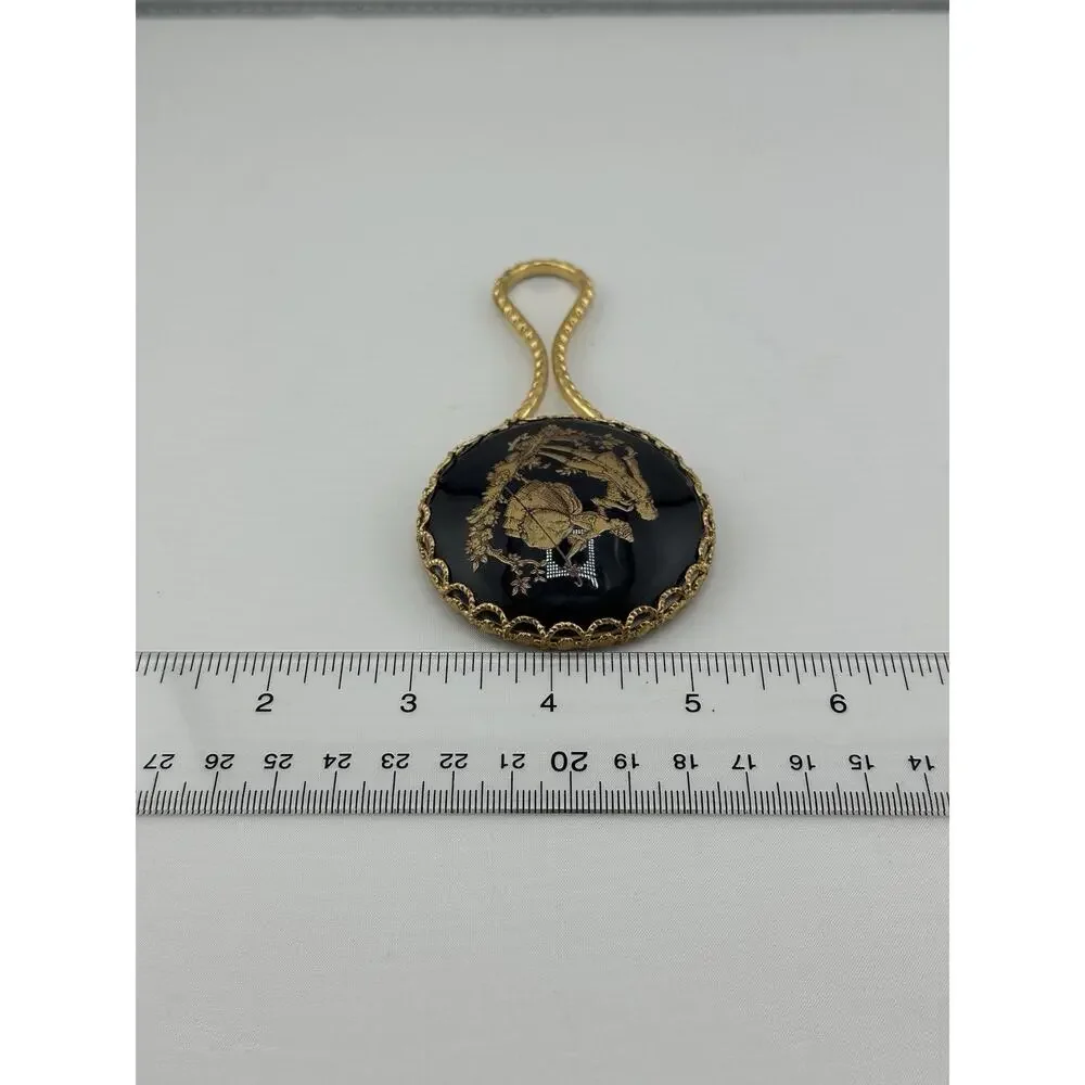 Mini Limoges France Colbalt Blue Hand Mirror Courting Couple Gilded Metal 4.75
